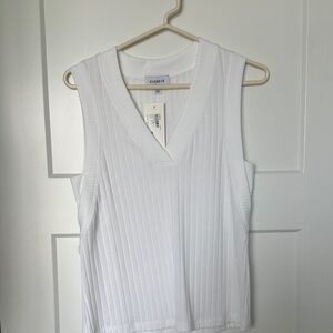 Evereve Sarina White Ribbed V-Neck Tank NWT